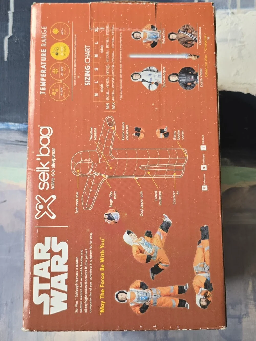 NIB Selk'bag - Star Wars Youth Rebel Pilot Sleeping Bag Size L Box & Bag